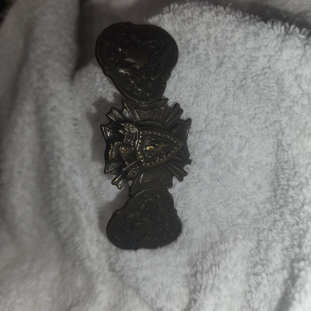 Vintage Bronze Heraldic‎ Crest Hair Barrette Medieval Lion Shield Knight Gothic